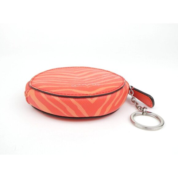 Coach Orange Zebra Print Round Coin Purse With Keyring - Picture 6 of 14